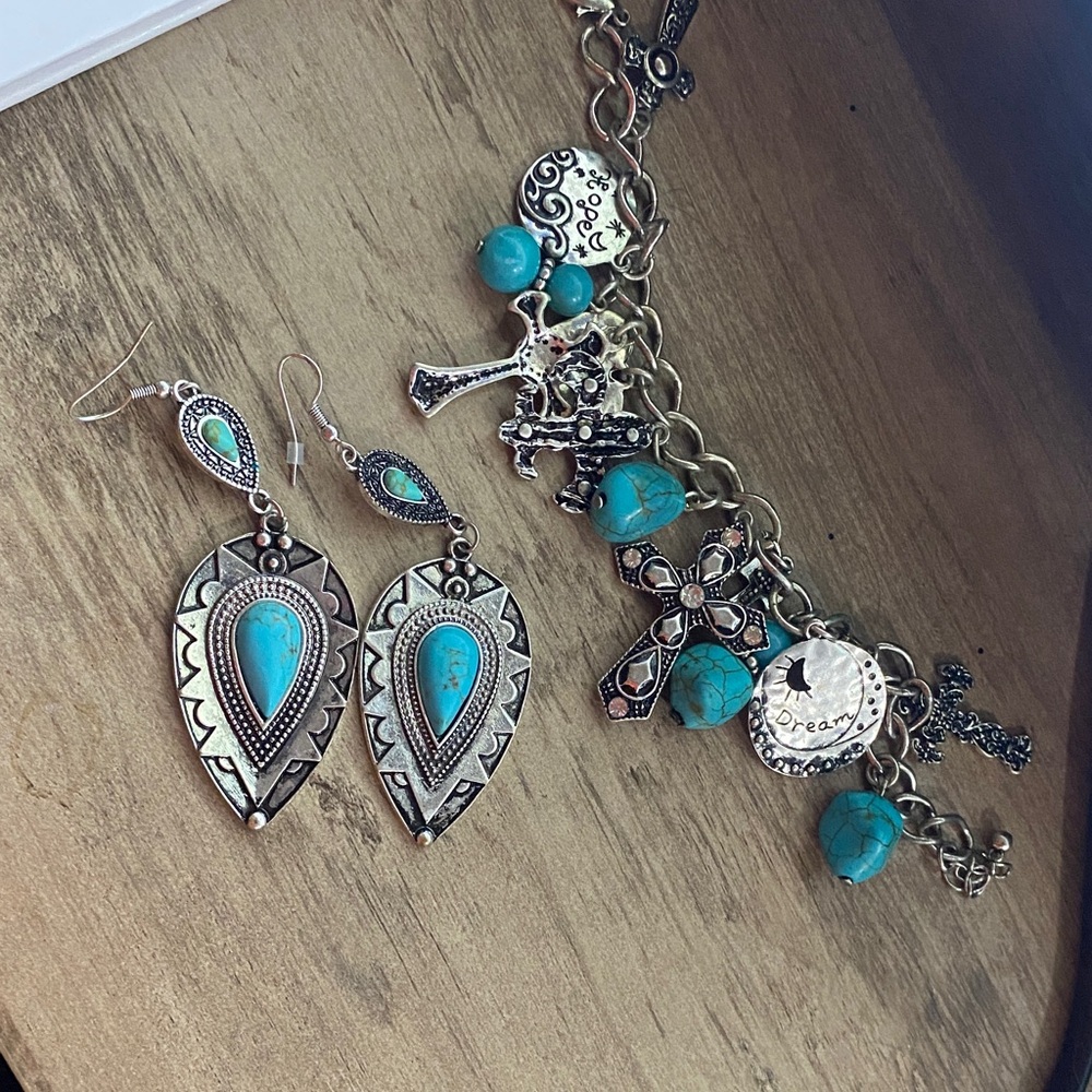 Turquoise and Silver Boho Jewelry Set